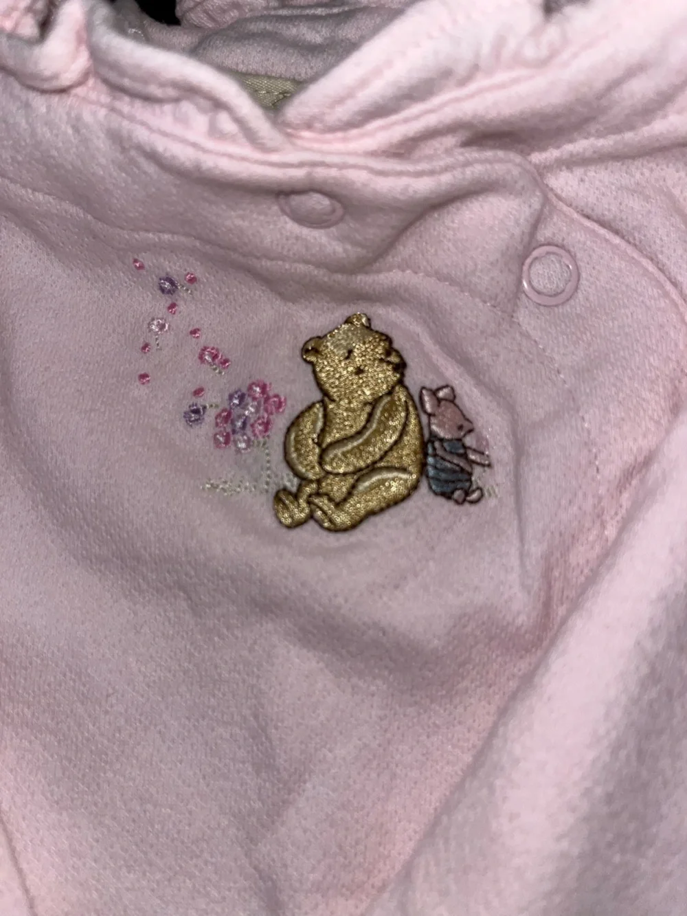 Vintage Disney pink Winnie the Pooh footie sleeper with a delicate embroidered